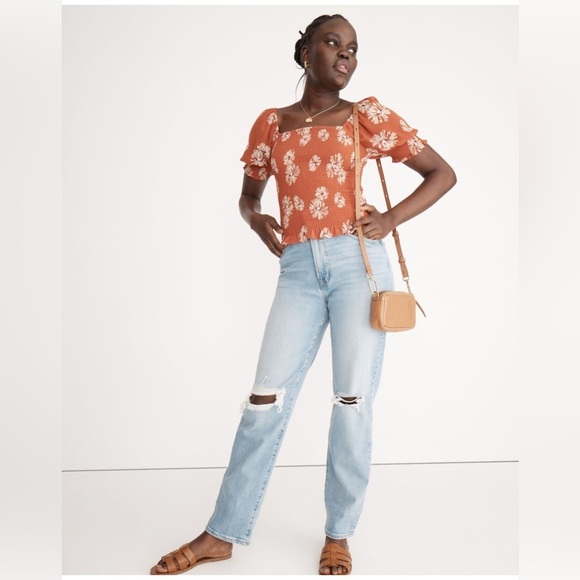 Madewell Tops - MADEWELL | Georgette Lucie Puff-Sleeve Smocked Bodice Top in Moody Bloom
